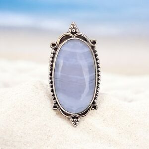 BLUE LACE AGATE RING 925 STERLING SILVER SIZE 7